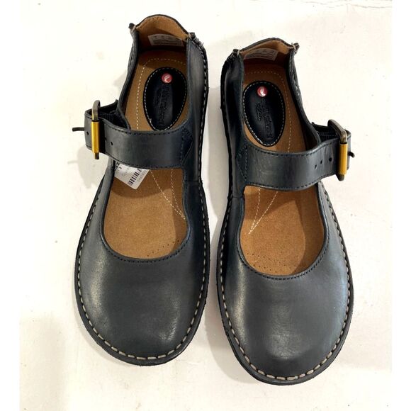 Clarks unstructured loafer shoes janey June black leather mary Jane women 5.5New - Picture 1 of 8